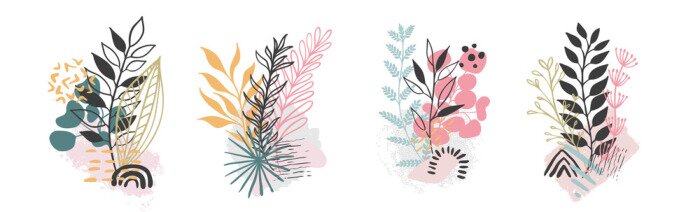 Papier peint à motif  Graphiques simples avec des plantes colorées
