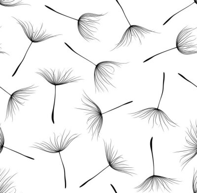 Papier peint à motif  Graphiques subtils simples de pissenlit noir et blanc