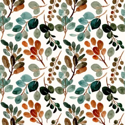 Papier peint à motif  Green leaves seamless pattern with watercolor