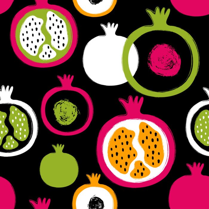 Papier peint à motif  Grenades aux couleurs abstraites sur fond noir