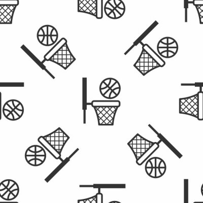 Papier peint à motif  Grey Basketball ball and basket icon isolated seamless pattern on white background. Ball in basketball hoop. Vector Illustration