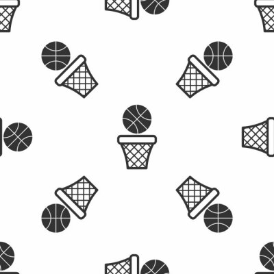 Papier peint à motif  Grey Basketball ball and basket icon isolated seamless pattern on white background. Ball in basketball hoop. Vector Illustration