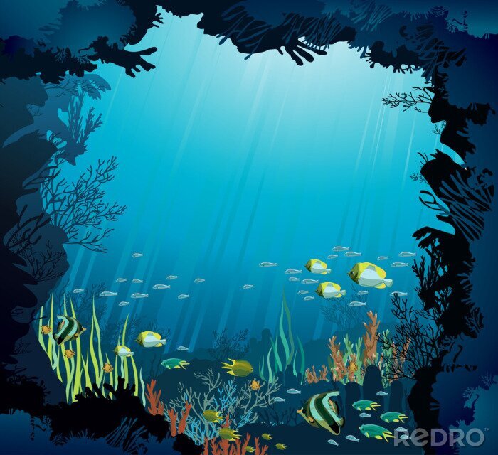 Papier peint à motif  Grotte graphique et récif corallien