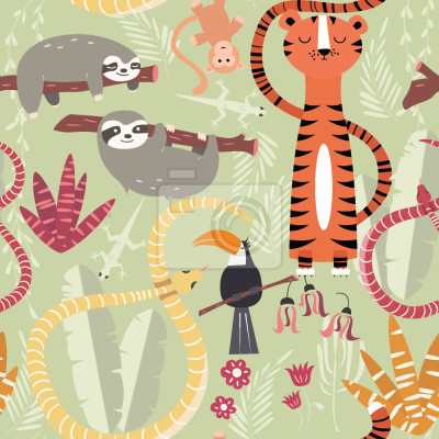 Papier peint à motif  Group of Jungle Animals