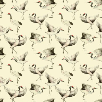 Papier peint à motif  Grues japonaises