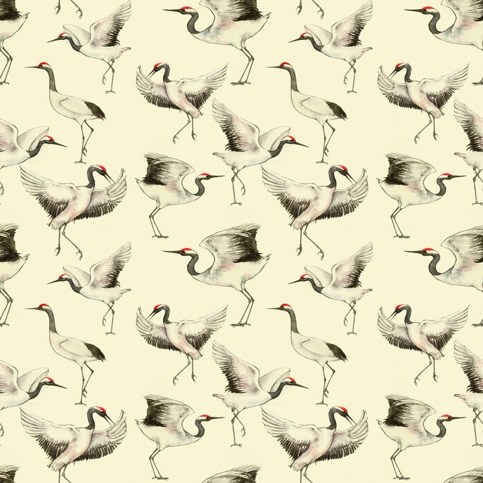 Papier peint à motif  Grues japonaises