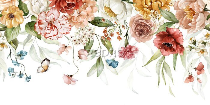 Papier peint à motif  Guirlande printanière de fleurs colorées