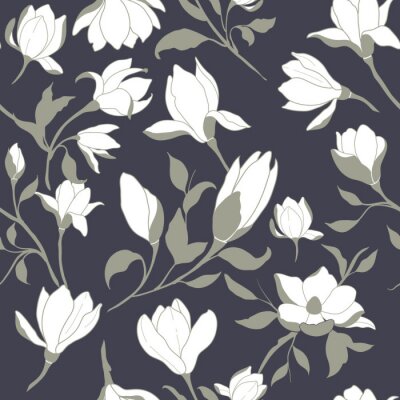 Papier peint à motif  Hand Drawn Magnolia Seamless Pattern