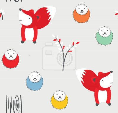 Papier peint à motif  Hérisson et renard