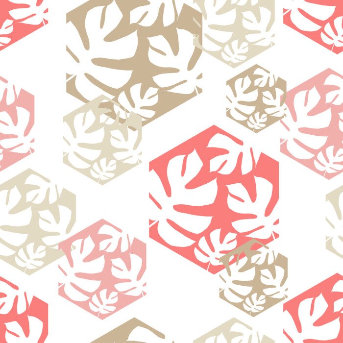 Papier peint à motif  Hexagones avec des feuilles