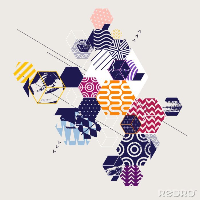 Papier peint à motif  Hexagones et cubes