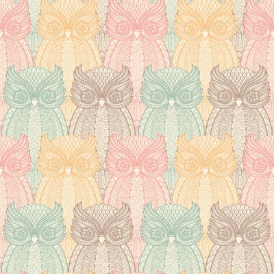 Papier peint à motif  Hiboux à motifs colorés