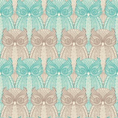 Papier peint à motif  Hiboux à motifs en deux couleurs