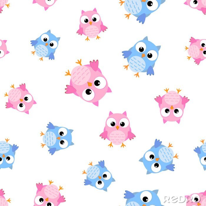 Papier peint à motif  Hiboux amusants en couleurs