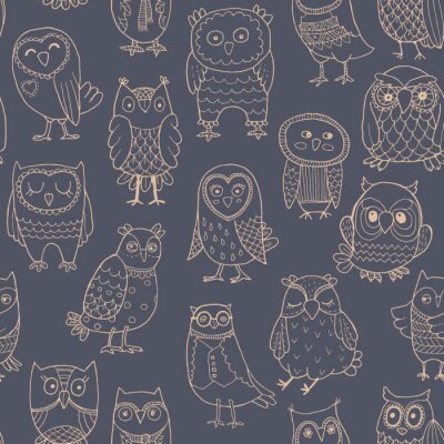 Papier peint à motif  Hiboux aux contours lumineux sur fond sombre