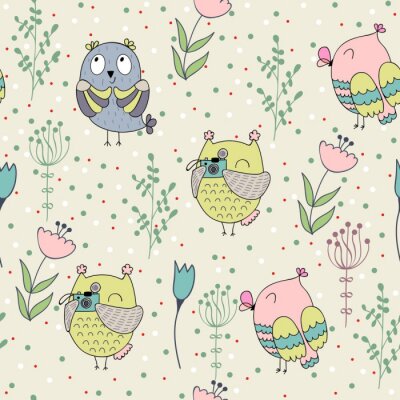 Papier peint à motif  Hiboux avec un appareil photo