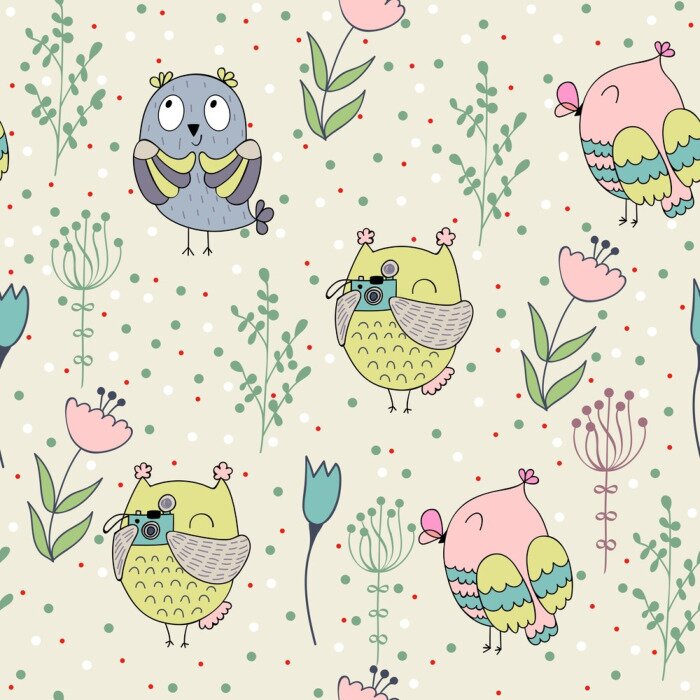 Papier peint à motif  Hiboux avec un appareil photo