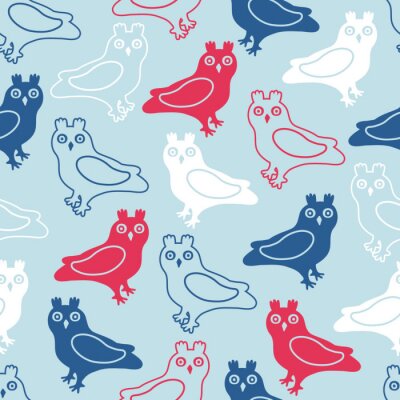 Papier peint à motif  Hiboux colorés en trois couleurs