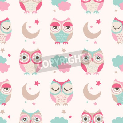 Papier peint à motif  Hiboux endormis