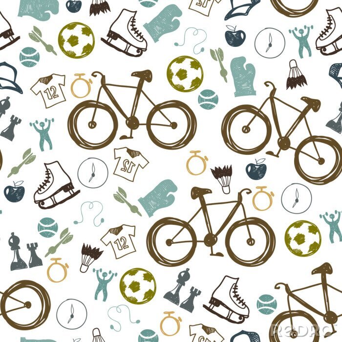 Papier peint à motif  Hipster, sport, bicyclette, seamless, modèle