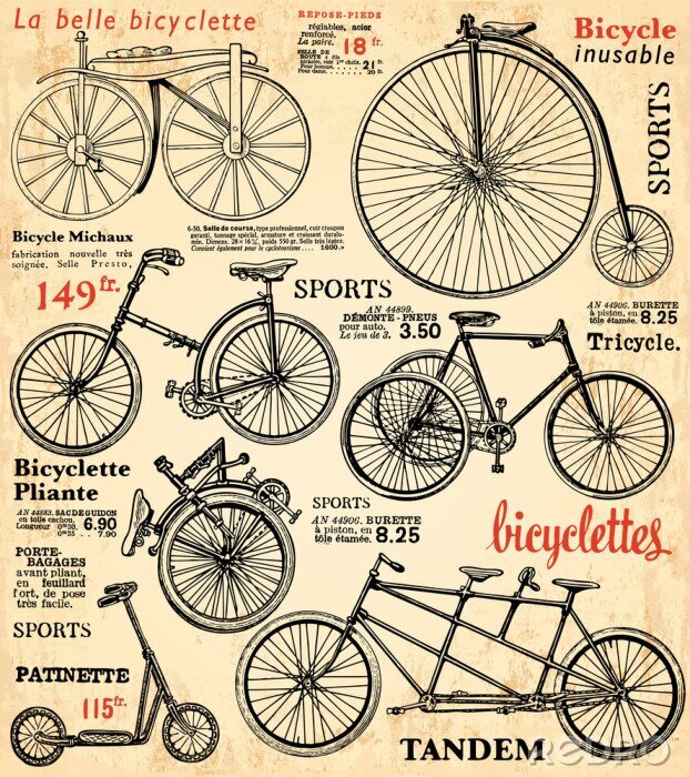 Papier peint à motif  Histoire de vélos vintage