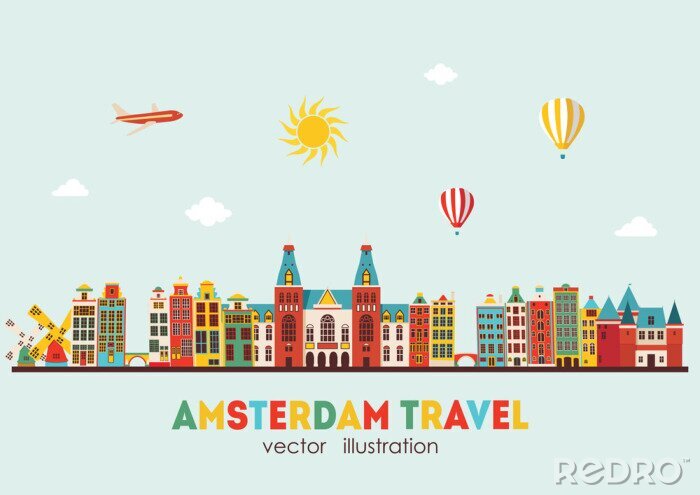 Papier peint à motif  Horizon d'Amsterdam. Illustration vectorielle