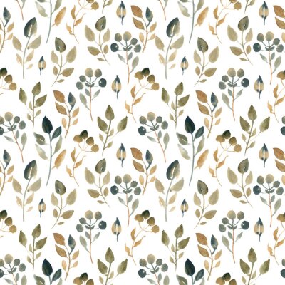 Papier peint à motif  Illustration aquarelle de feuilles brunes. Modèle sans couture de feuilles séchées sur fond blanc.