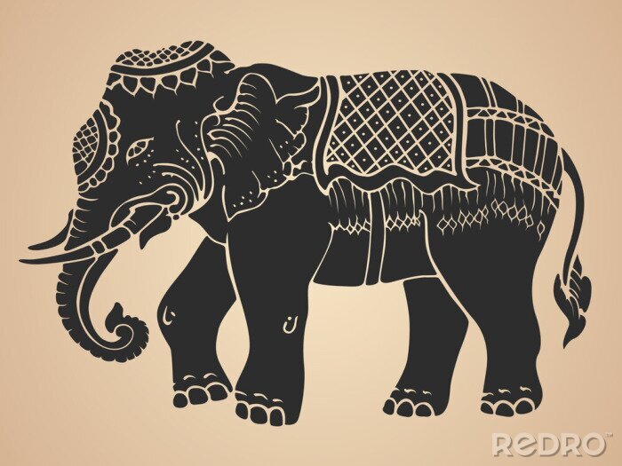 Papier peint à motif  Illustration d'éléphant noir et blanc