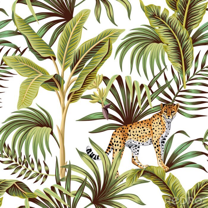 Papier peint à motif  Illustration d'un chat sauvage dans la jungle