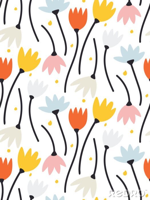 Papier peint à motif  Illustration de plantes multicolores disposées en motif