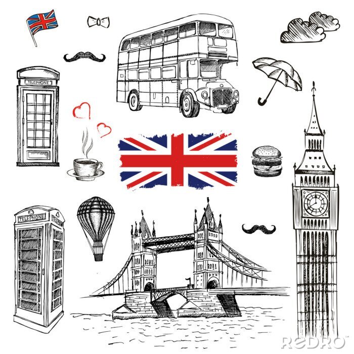 Papier peint à motif  Illustration de vecteur dessinés à la main avec des symboles de Londres