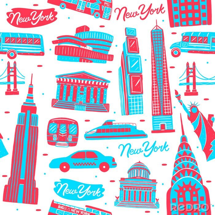 Papier peint à motif  Illustration of seamless pattern New York city landmark with flat design style.