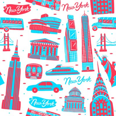 Papier peint à motif  Illustration of seamless pattern New York city landmark with flat design style.