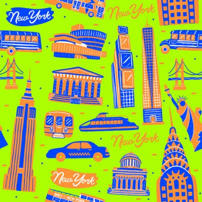 Papier peint à motif  Illustration of seamless pattern New York city landmark with flat design style.