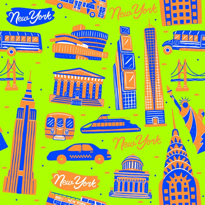 Papier peint à motif  Illustration of seamless pattern New York city landmark with flat design style.