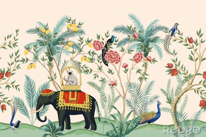 Papier peint à motif  Illustration orientale avec jungle