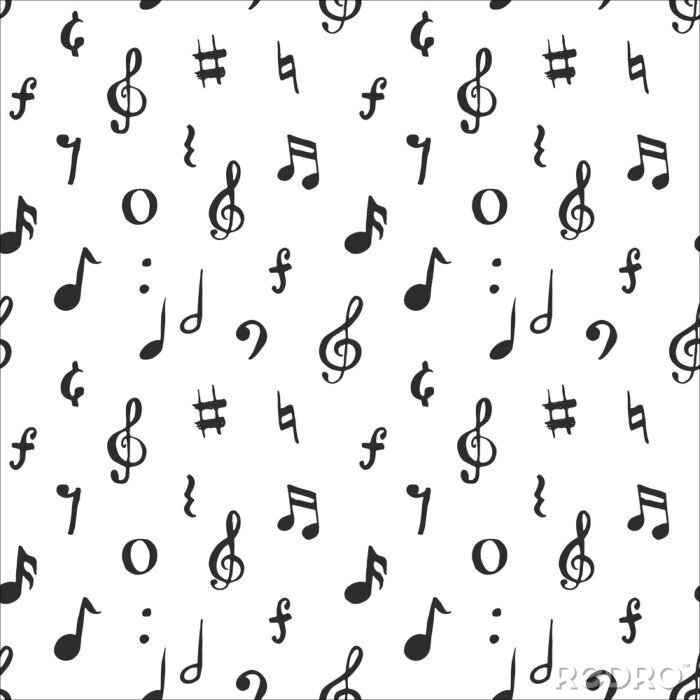 Papier peint à motif  Illustration vectorielle de musique note modèle sans couture. Symboles de notes de musique dessinés à la main doodle dessinés à la main