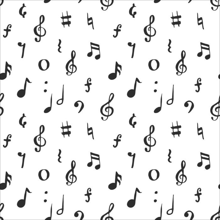 Papier peint à motif  Illustration vectorielle de musique note modèle sans couture. Symboles de notes de musique dessinés à la main doodle dessinés à la main