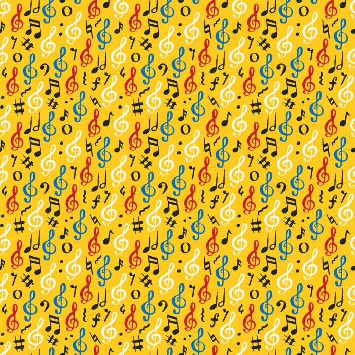 Papier peint à motif  Illustration vectorielle de musique note modèle sans couture. Symboles de notes de musique dessinés à la main doodle dessinés à la main