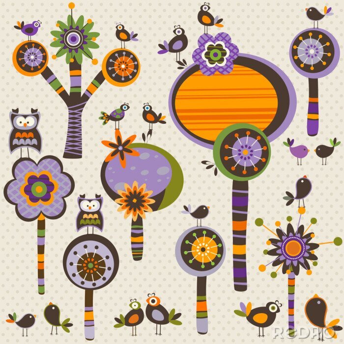 Papier peint à motif  Illustration violette abstraite inspirée par la nature