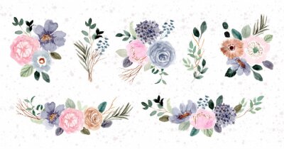 Illustrations florales subtiles bleu-rose