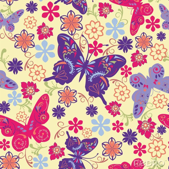 Papier peint à motif  Image papillons colorés