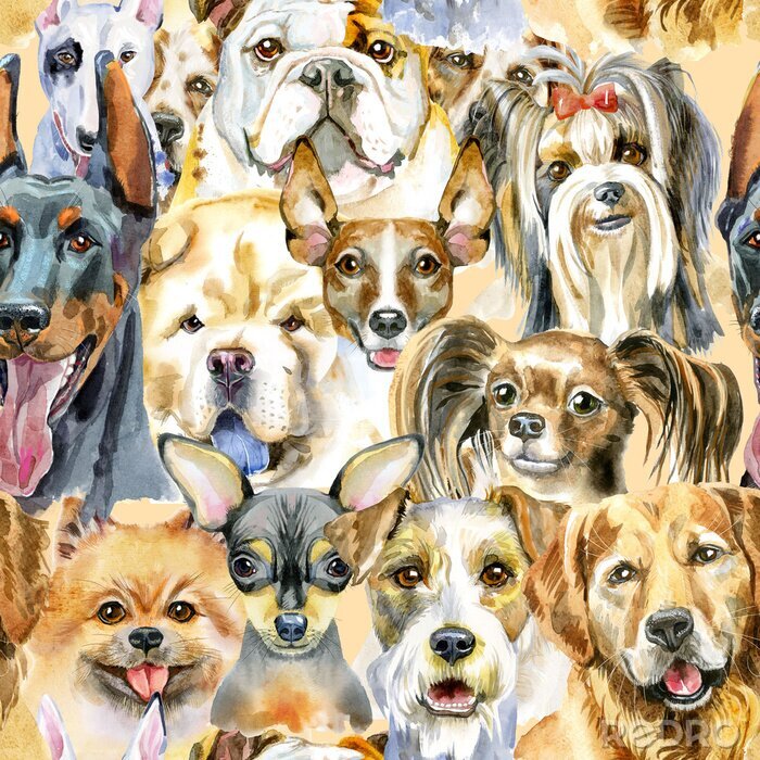 Papier peint à motif  Images de chiens à l'aquarelle