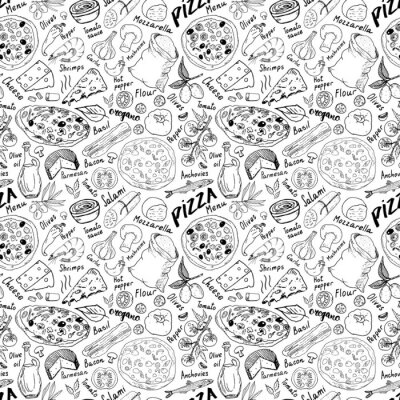 Papier peint à motif  Ingrédients pour pizza sur fond blanc
