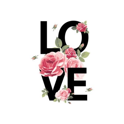 Sticker  Inscription LOVE avec des roses
