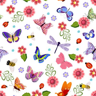 Insectes colorés et fleurs