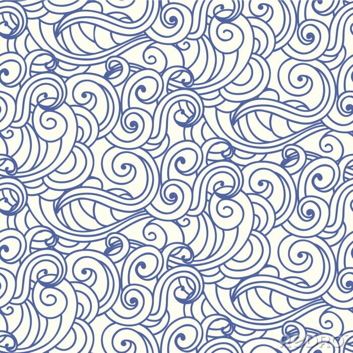 Papier peint à motif  Japanese, Chinese ocean waves, clouds seamless pattern