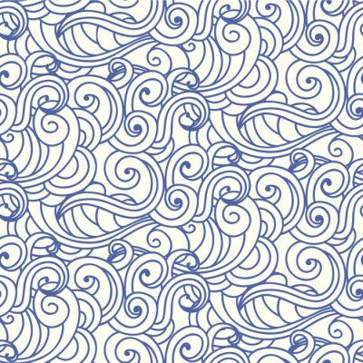 Papier peint à motif  Japanese, Chinese ocean waves, clouds seamless pattern