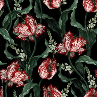 Papier peint à motif  Jardin de tulipes la nuit