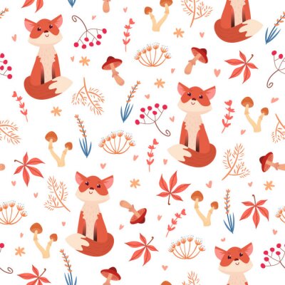 Papier peint à motif  Jeunes renards parmi les attributs de l'automne